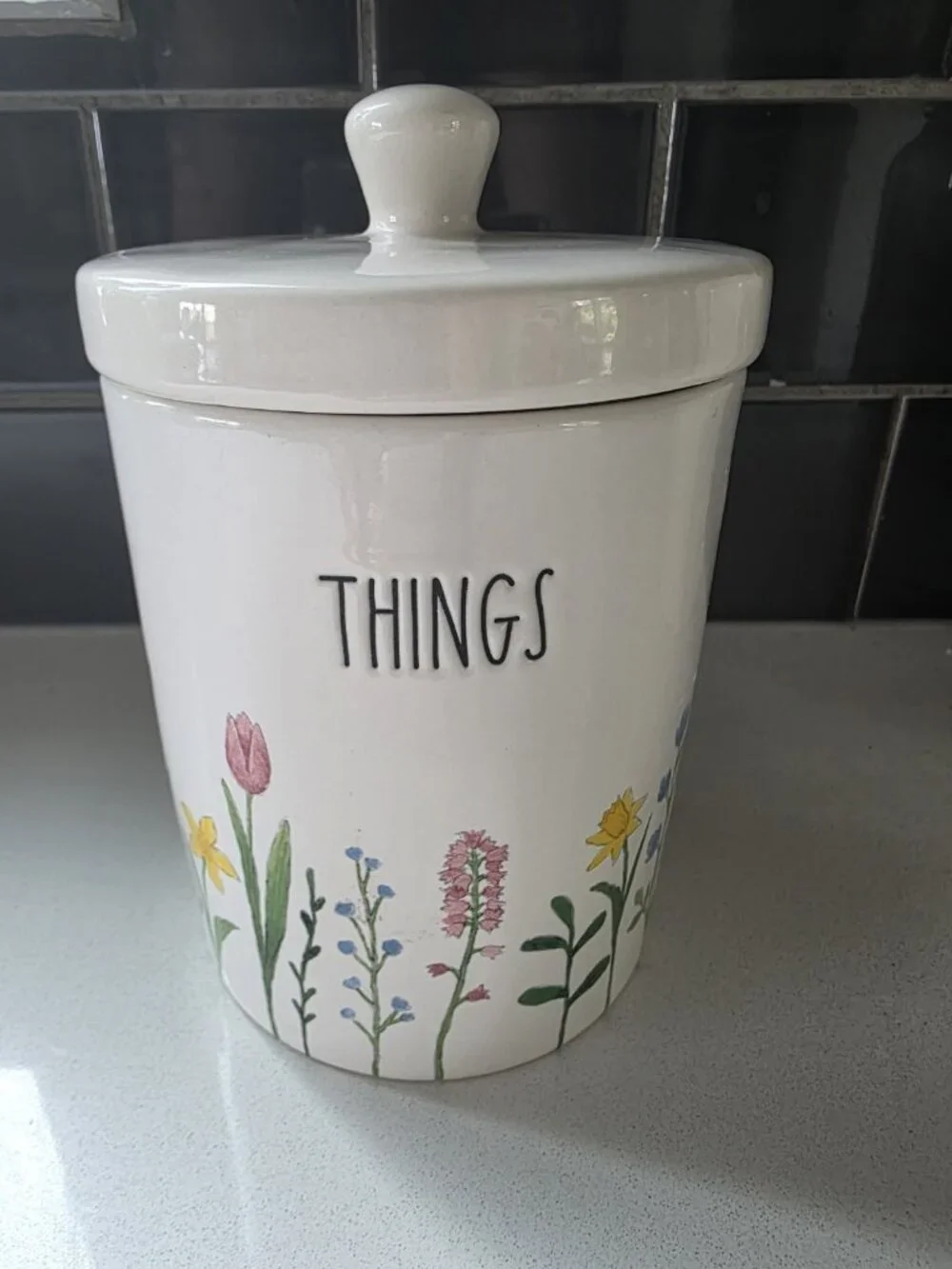Rae Dunn Things Canister Jar Container With Lid Flowers Artisan Collection